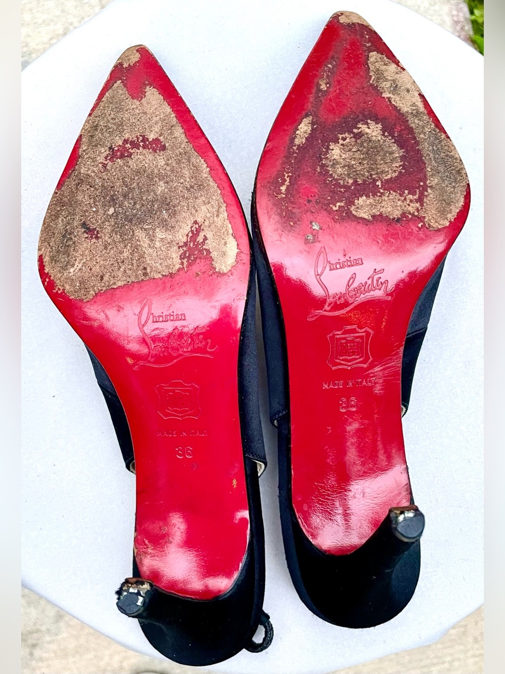 Christian Louboutin Black Satin Pointed-Toe Slingback Pumps Size 6 - Picture 10 of 15